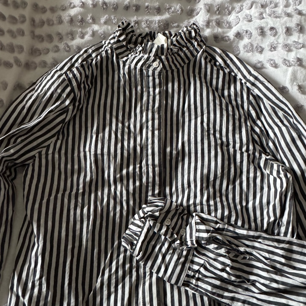 H&M Stripe Ruffle Collar Top